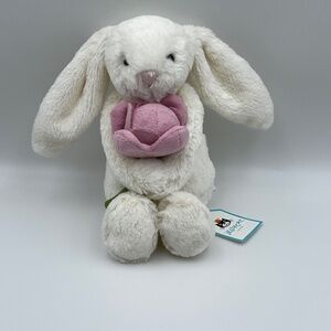 BNWT RARE Jellycat Bashful Bunny ‘Peony' Holding Pink Flower stuffed cute toy